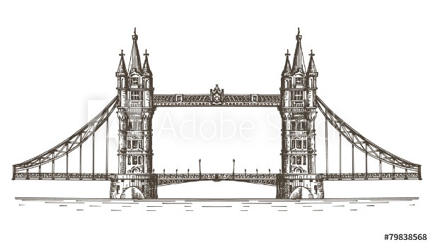 Picture of England London the bridge on a white background sketch
